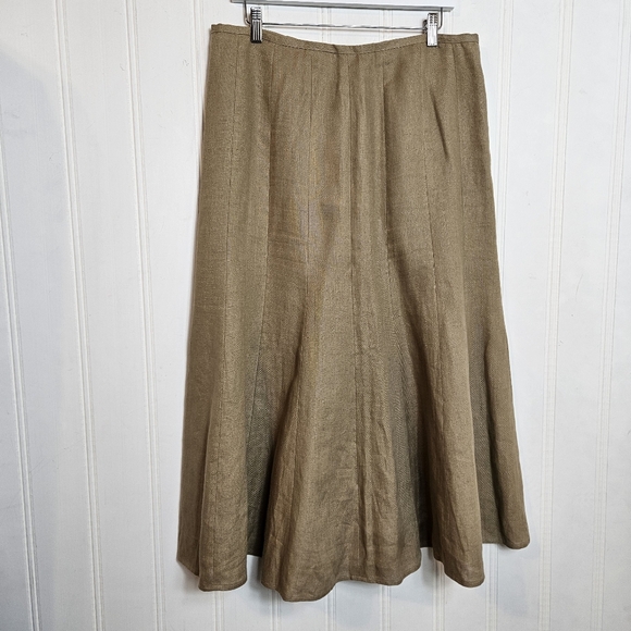 Talbots Linen Skirt Womens Size 14 Tan Full A-Lline - Picture 2 of 11